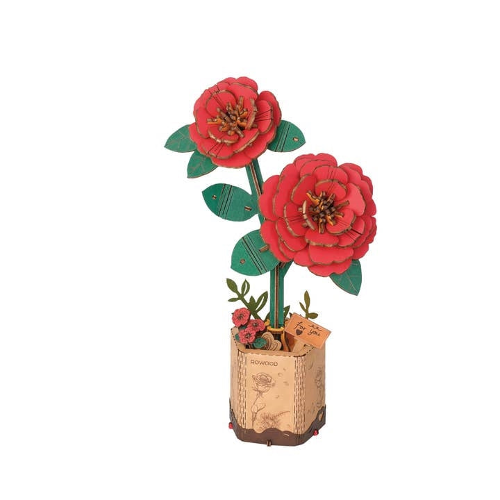DIY 3D Wooden Flower Puzzle | Red Camellia