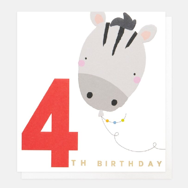 4th Balloon Zoo Age Birthday Card
