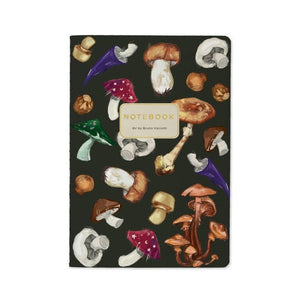 Mushrooms On Black Lined Notebook