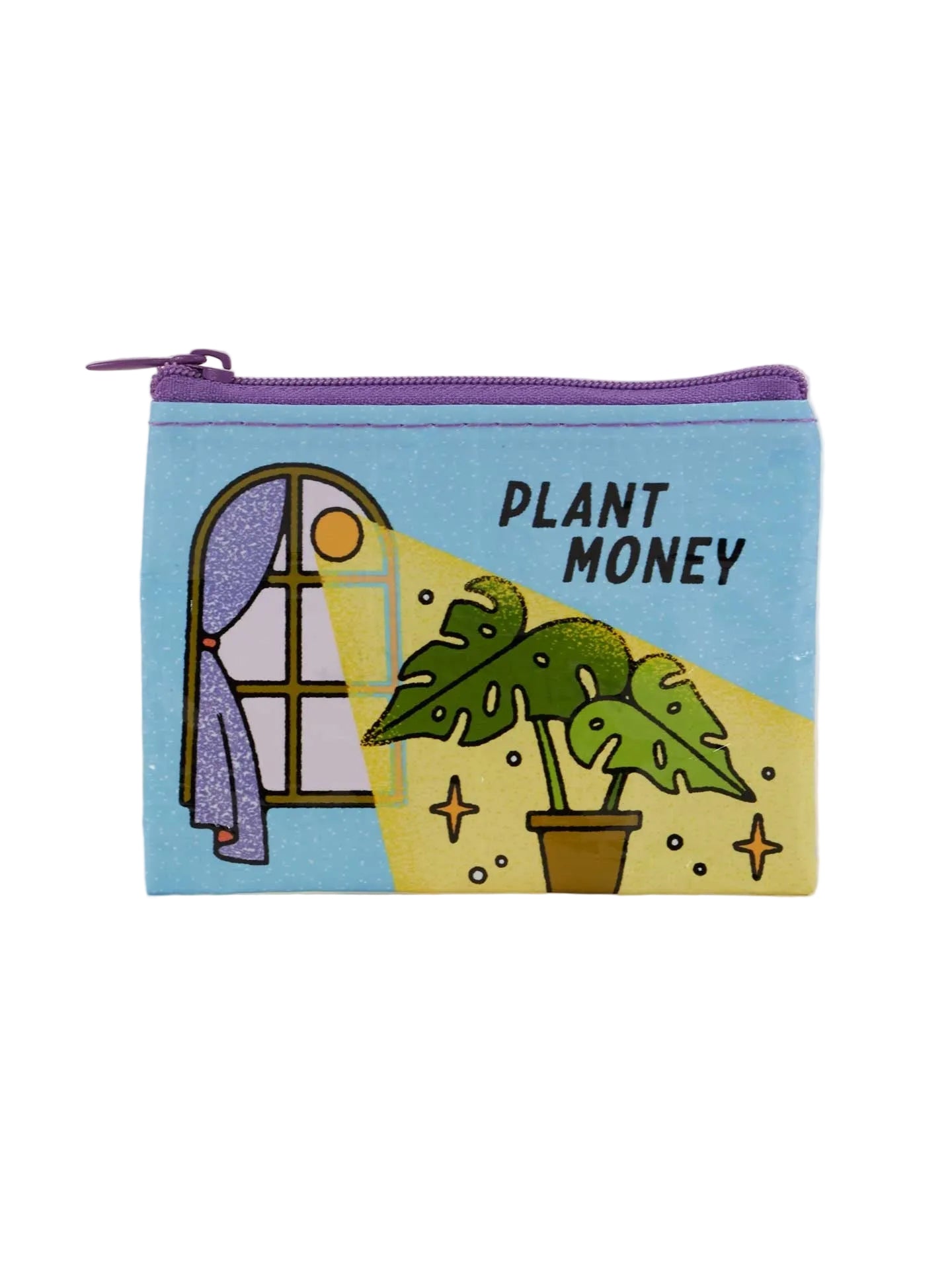 Zipper coin pouch with plant design and 'Plant Money' text on a white background