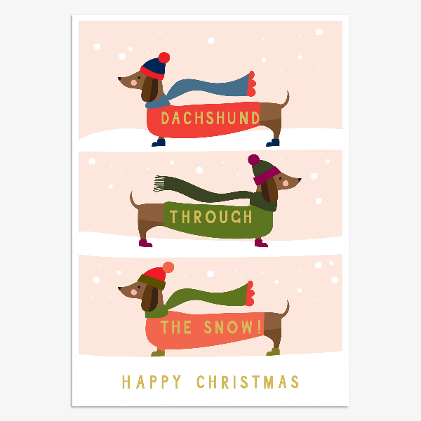 Dachshund Through The Snow Christmas Card