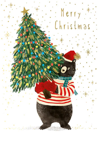 Bear With Tree Holiday Card