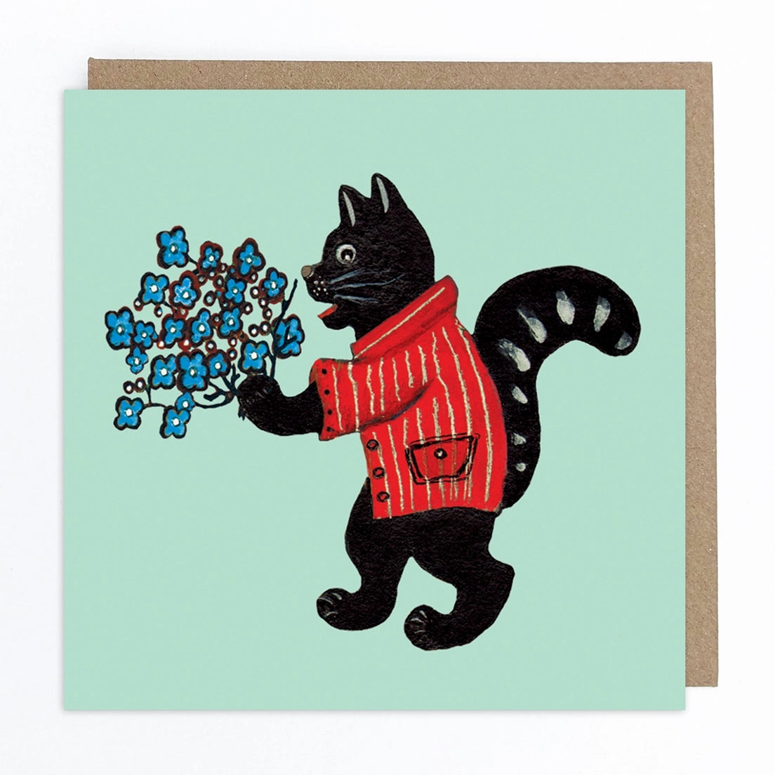 Black Cat With Forget-Me-Nots Blank Art Card