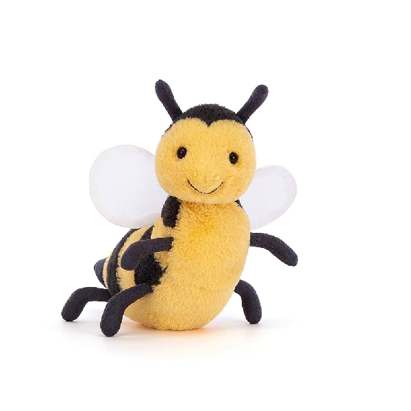 adorably soft plushie of a smiling bee by popular brand Jellycat.