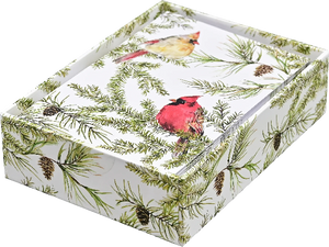 Cardinals In Evergreen Boxed Holiday Cards | Set of 20