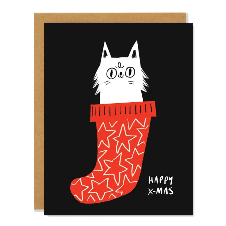 Cat Stocking Christmas Card