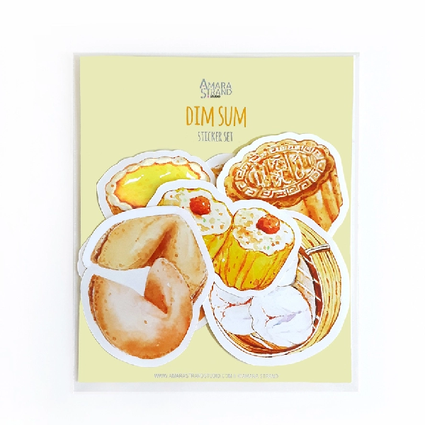cute dim sum-themed sticker set including a moon cake, a sesame ball, an egg tart, and more.