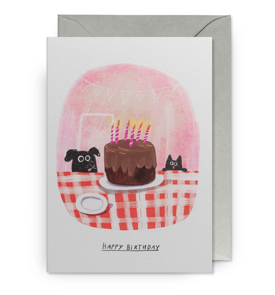 Dog & Cat With Cake Birthday Card