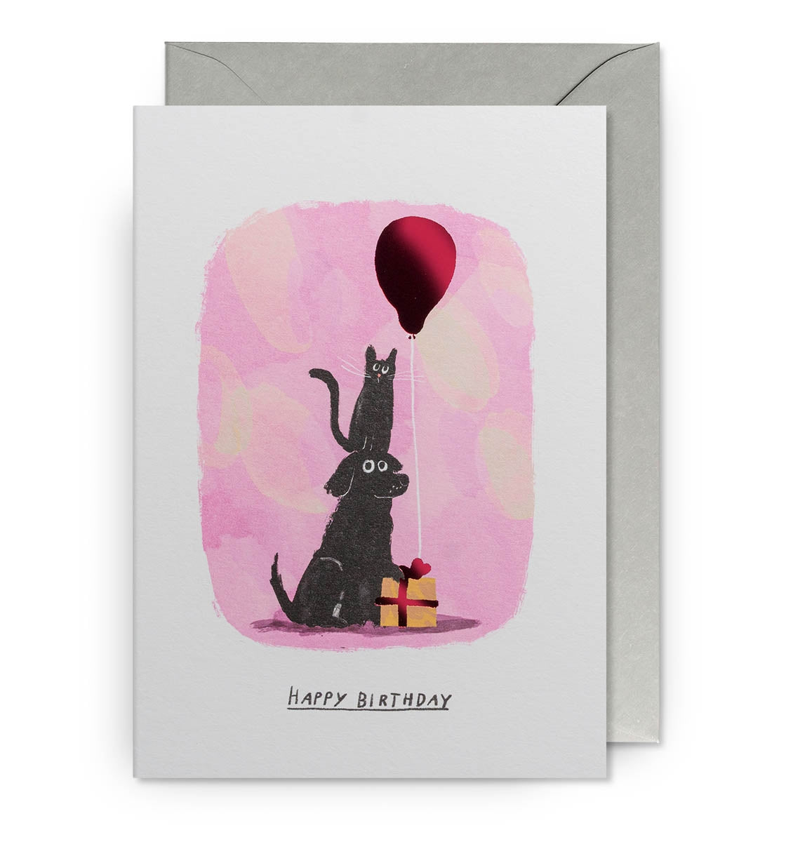 Dog & Cat With Party Balloon Birthday Card