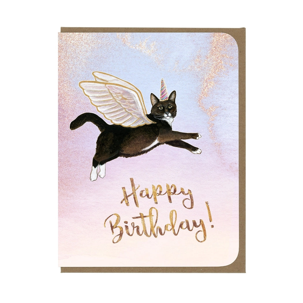 Magical Flying Cat Birthday Card