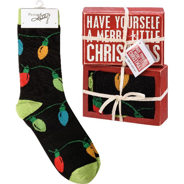 Wooden Sign & Sock Set | Merry