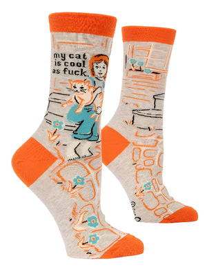 Blue Q Women's Crew Socks | My Cat Is Cool As Fuck