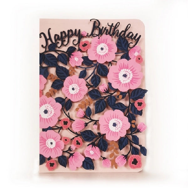 Pink Floral Die-Cut Birthday Card