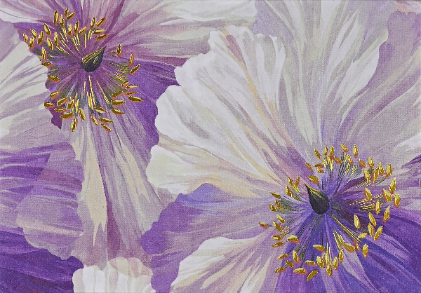 blank card by peter pauper. the cover shows a close up of painted purple poppies