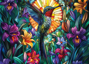 Pauper Puzzle 1000 Piece Puzzle | Stained Glass Hummingbird
