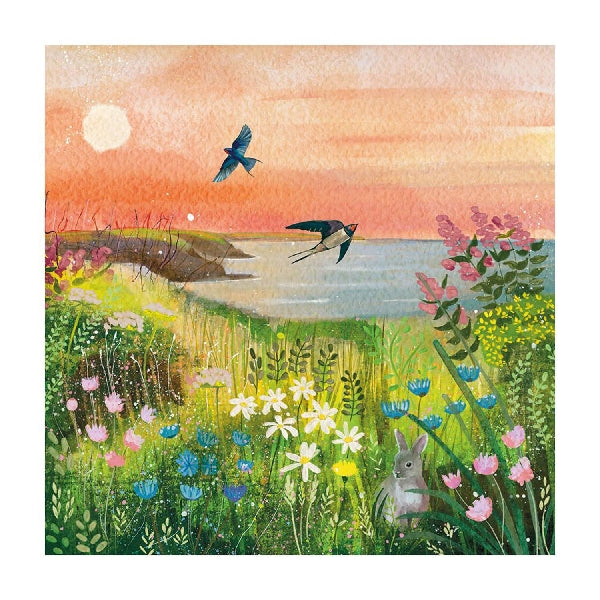 Sunset Swallows Blank Art Card
