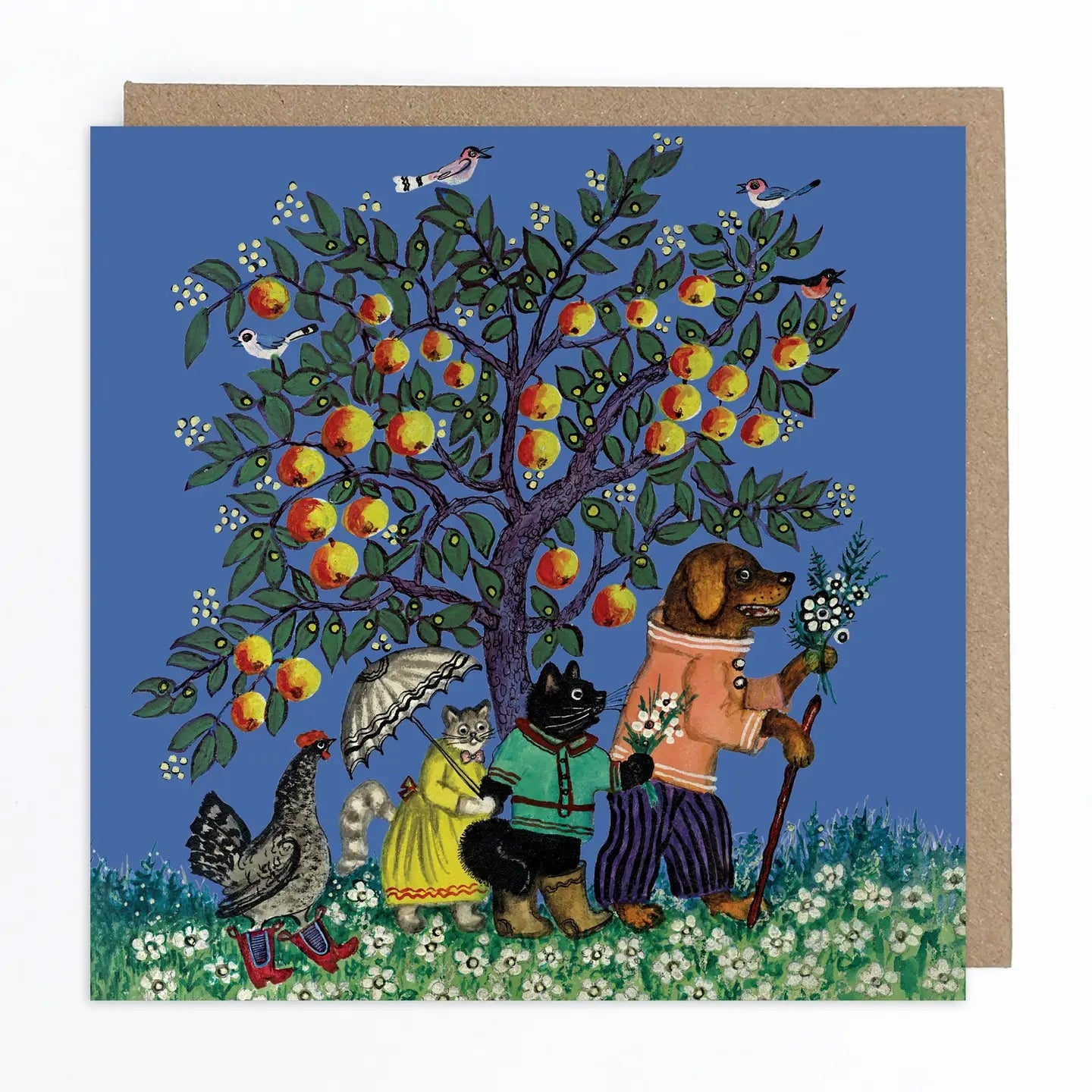 Animals Under Apple Tree Blank Art Card