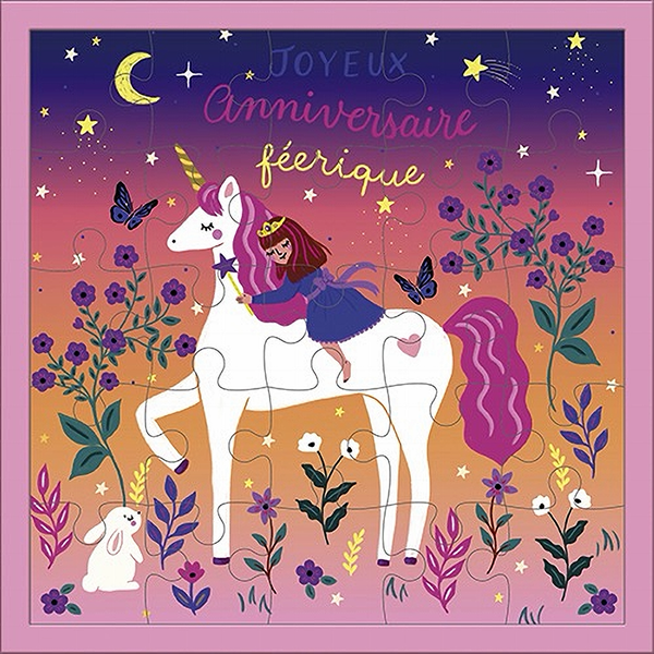 Unicorn Hugs French Birthday Puzzle Card