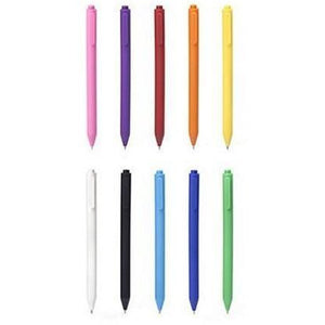 10 opened gel pens on a white background. colours include pink, purple, brown, orange, yellow, white, black, light blue, blue, and green. kikkerland on white background.